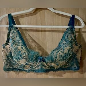 Dita Von Teese Delicate Teal Lace Underwire Bra with Embroidery - Never Worn